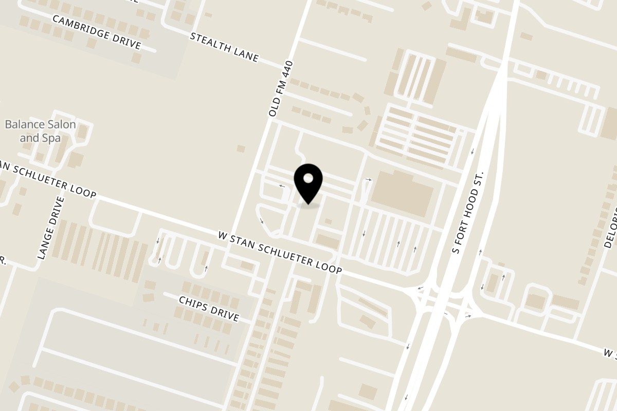 Map showing the location of The Heights Pizzeria and Drafthouse Killeen on 1103 W Stan Schlueter Loop Building A, Suite 300 in Killeen